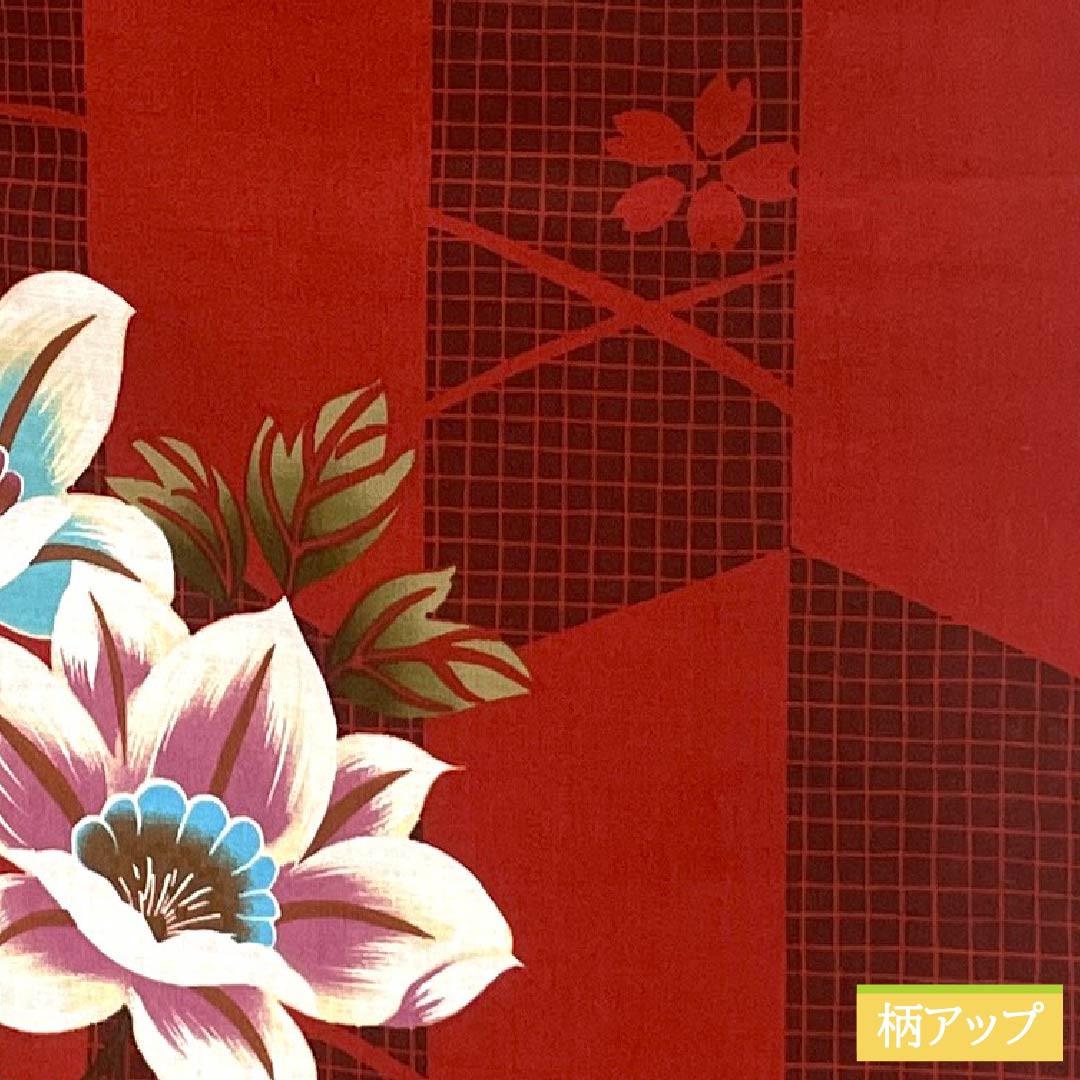 Yukata Cotton Length 165.5cm Sleeve length 67.5cm S rank Single layer Red Reddish red (akabeniiro) Arrow pattern Flower 1118005482512