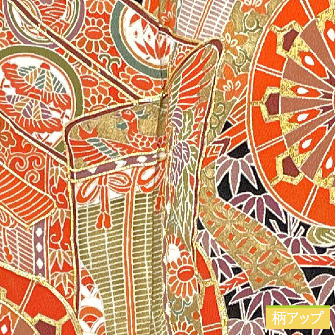 黒留袖 正絹 身丈162cm 裄丈63cm 袷 京友禅 松竹梅 宝尽くし 御所車 亀甲 五つ紋 唐花 Sランク 黒系 1111001722410