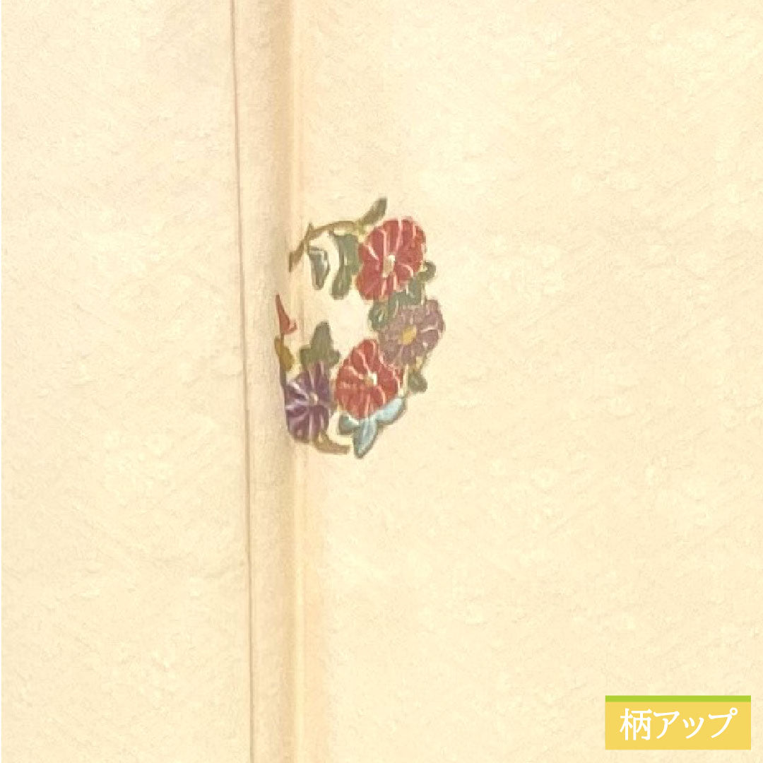 Komon, pure silk, length 162cm, sleeve length 64cm, lined, light color, Kyoto Yuzen, embroidery, B rank, cream color, 1115004204415