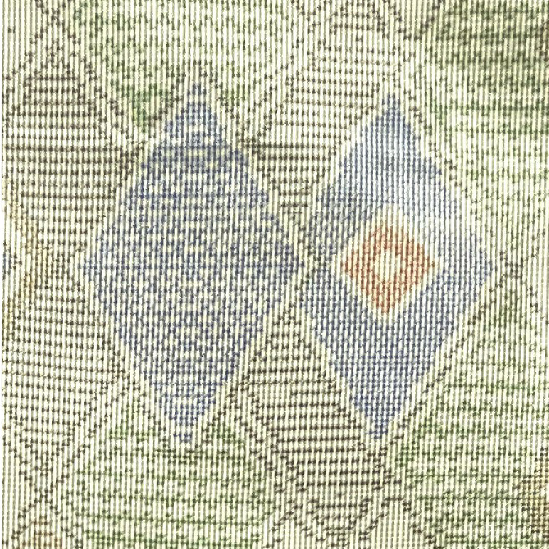 大島紬 身丈153.5cm 裄丈62.5cm 利休白茶色 経緯絣 菱 正絹 Sランク 袷 緑系 1116002662219