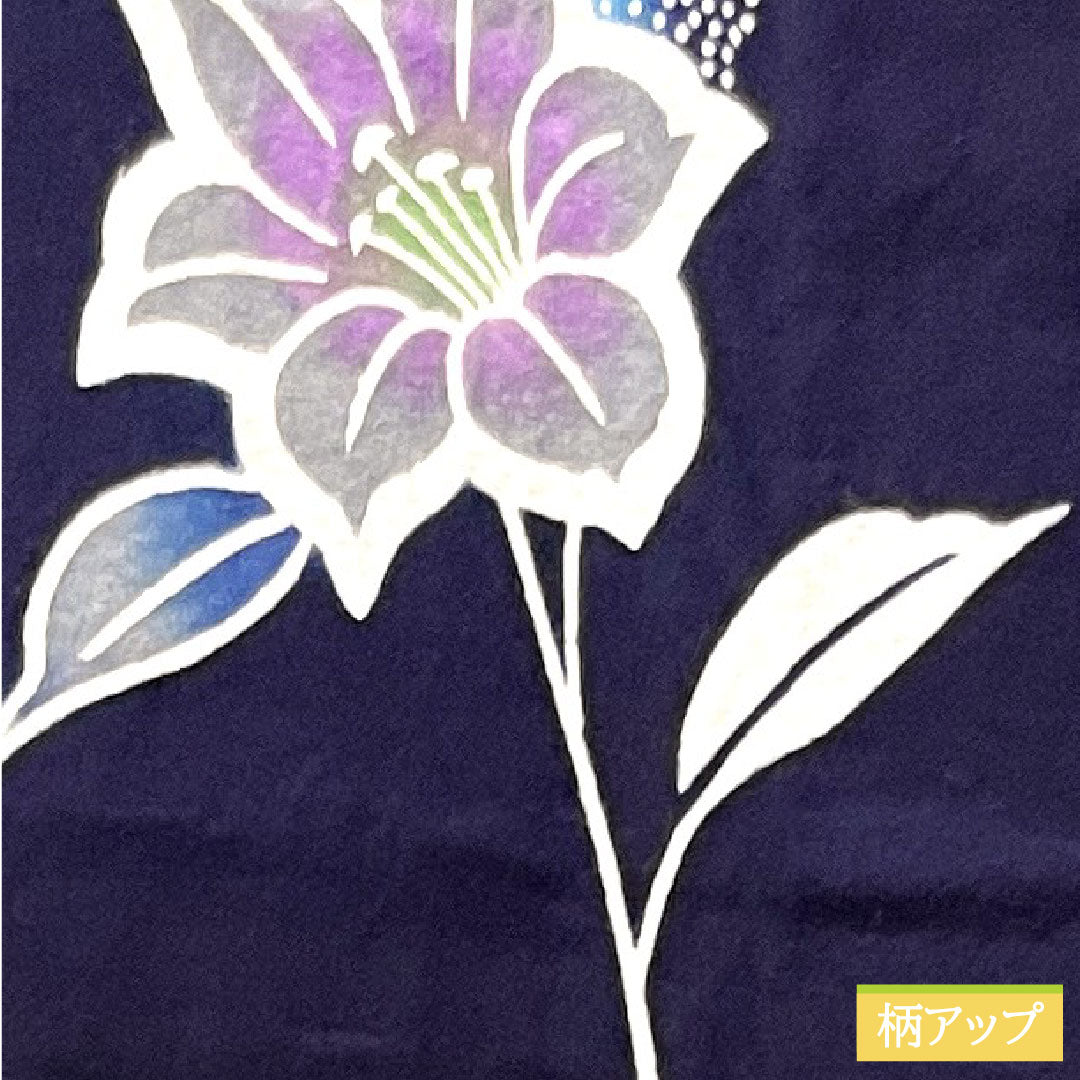 浴衣 木綿 身丈153.5cm 裄丈67.5cm Sランク 単衣 紺系 濃紺色(のうこんいろ) 山茶花 1118004802218