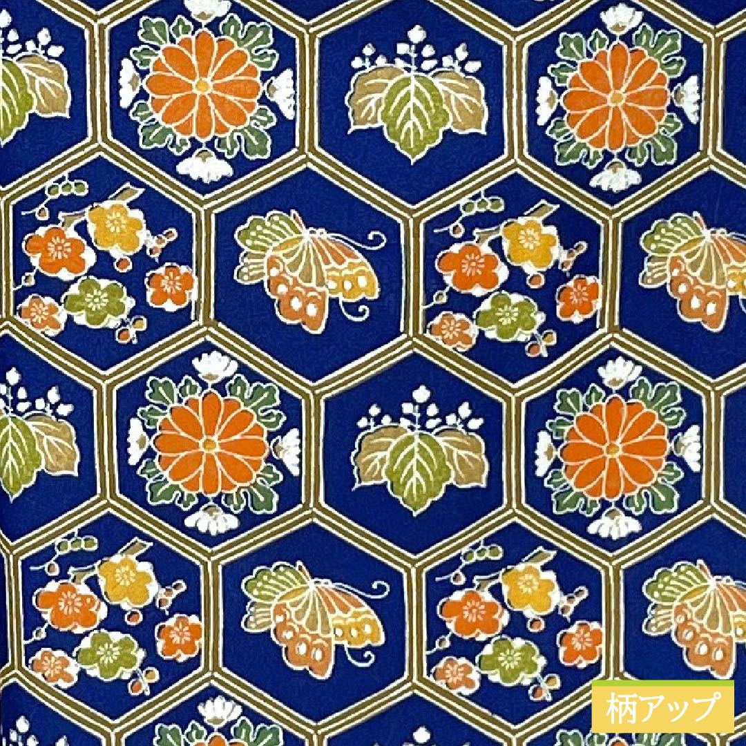 小紋 ポリエステル Sランク 身丈163cm 裄丈64.5cm 袷 紺瑠璃色(こんるりいろ) 亀甲 小花 梅 蝶 紺系 1115007302418