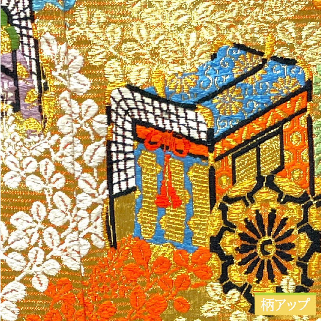 色打掛 正絹 身丈183cm 裄丈65cm 唐織 鶴 御所車 吉祥文様 Sランク 袷 金系 1110000622921