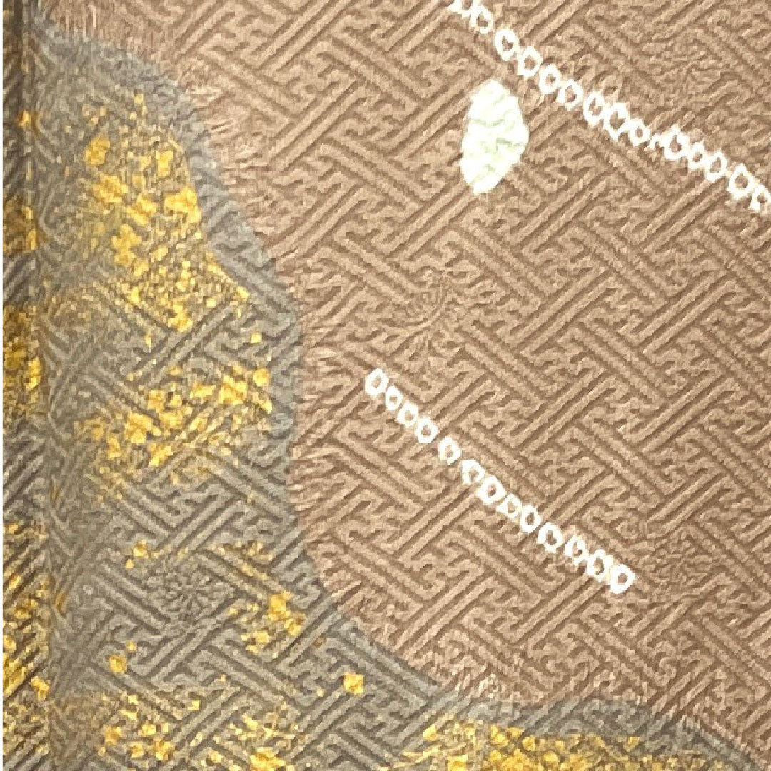 Homongi, lined, length 151.5cm, sleeve length 63cm, plum gray, tie-dye, abstract pattern, pure silk, A rank, brown, 1112002623214