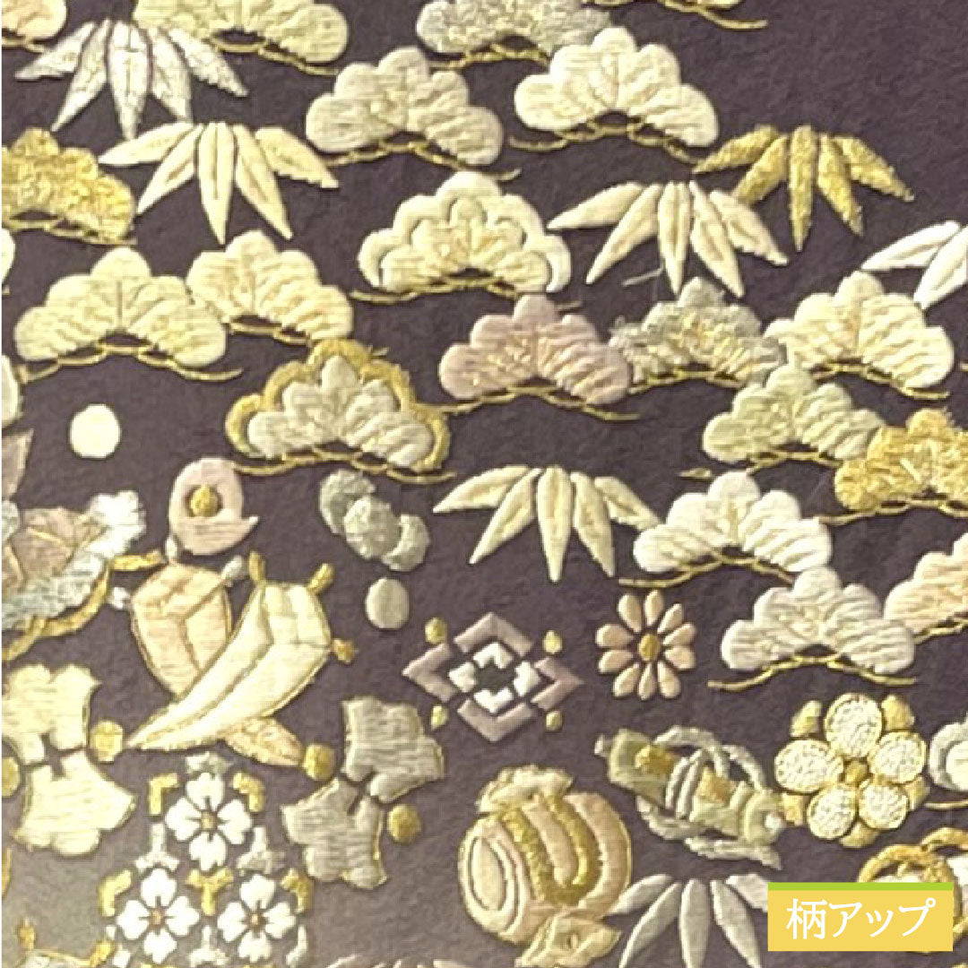 彩色留袖 纯丝 长度159.5cm 袖长66cm 里衬 紫色苏绣 吉祥图案 珍珠色调 A级 紫色 1111001303320