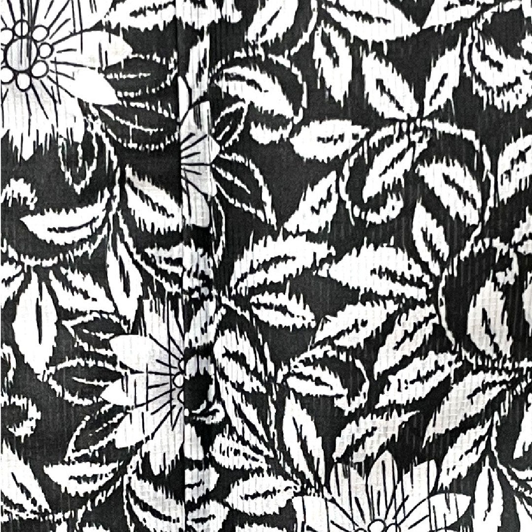 夏物 ポリエステル 小紋 身丈167cm 裄丈68cm 竪絽(たてろ) ガーベラ 洗える着物 絽 Sランク 黒系 1132001762510