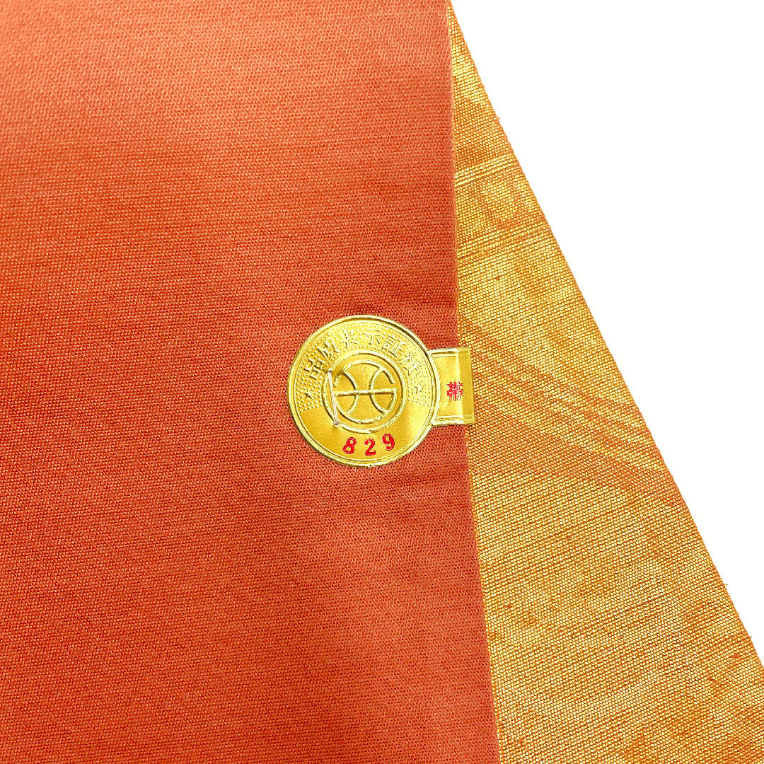 (未仕立)袋帯 古典柄 木原織物 帯丈428cm 正絹 Sランク 六通 セミフォーマル 朱系 1123002592316