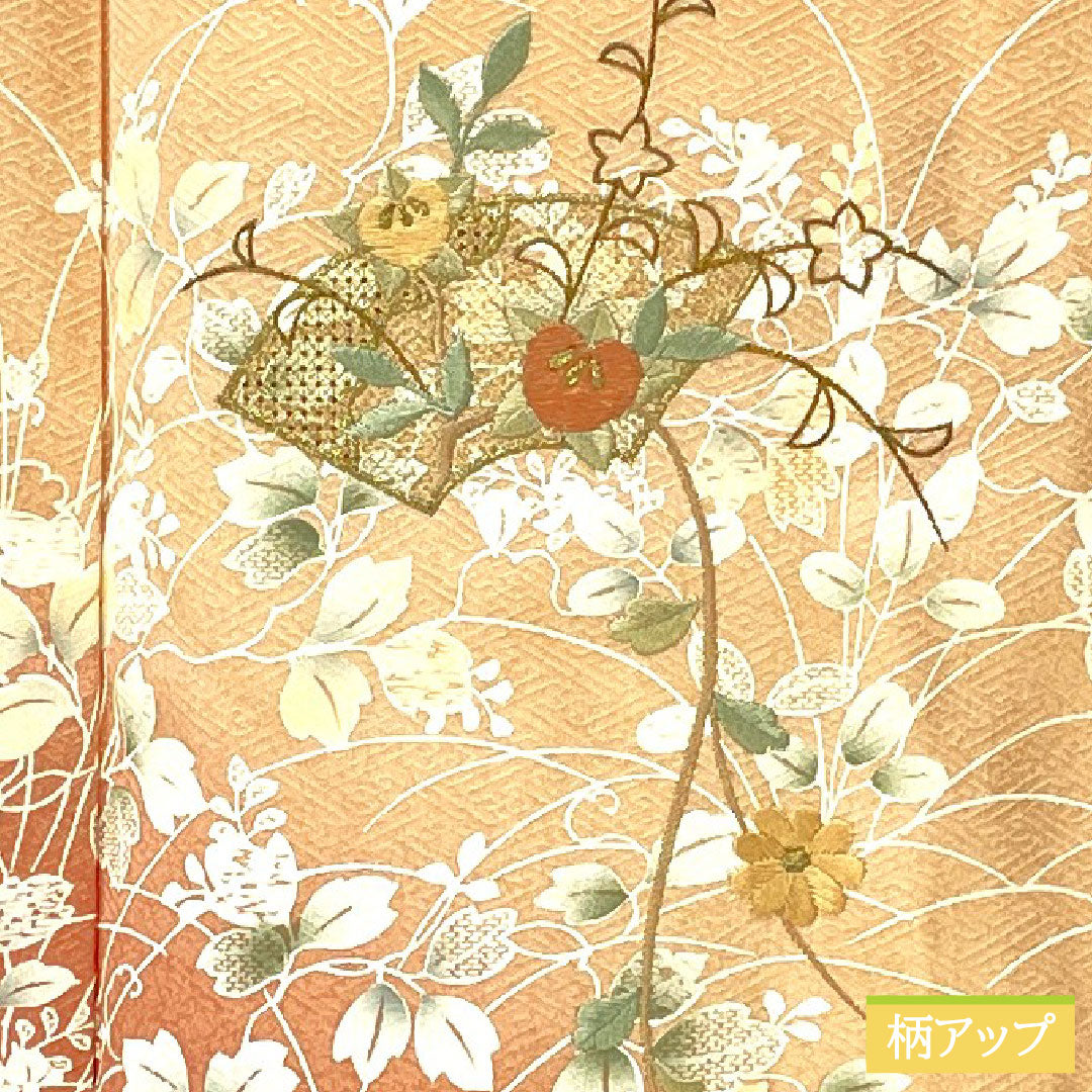 訪問着 正絹 袷 身丈165.5cm 裄丈66.5cm 京友禅 萩 松 部分刺繍 Aランク ピンク系 1112005363513