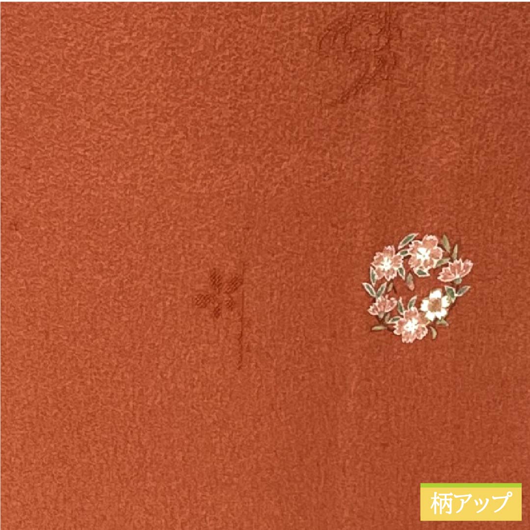 小紋 正絹 身丈163.5cm 裄丈66.5cm 袷 紅唐色(べにとういろ) 型染 花輪 Sランク 朱系 1115006072416