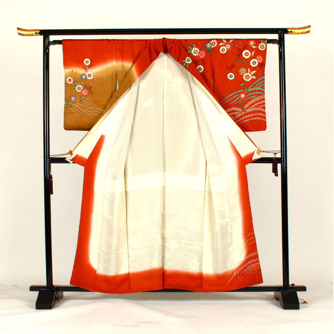 訪問着 袷 身丈158cm 裄丈64cm 絞り 草花模様 正絹 Bランク 茶系 1112001044314