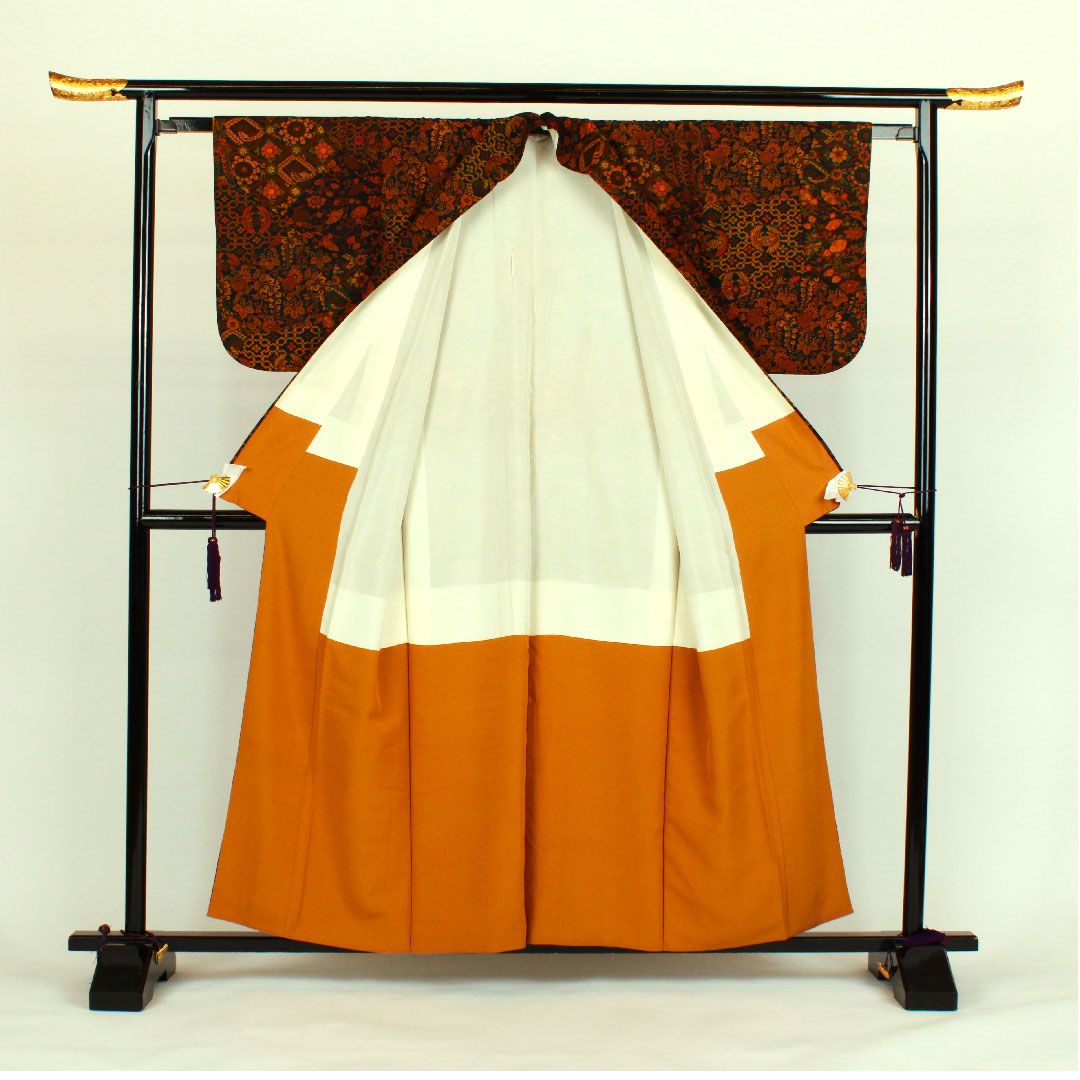 小紋 身丈158cm 裄丈64cm 袷 更紗模様 正絹 Aランク 茶系 1115000443314