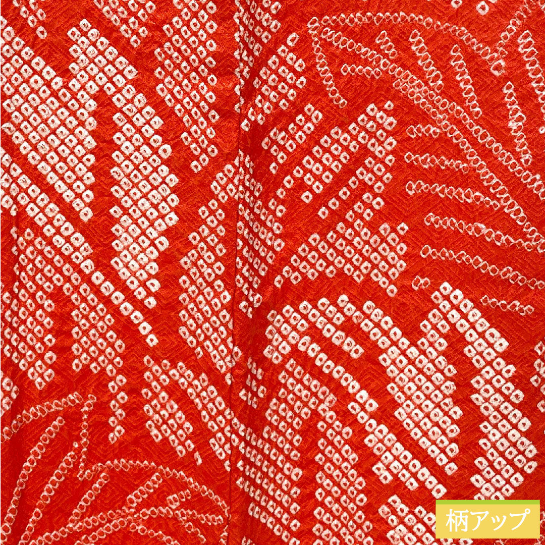 羽織 正絹 身丈78cm 裄丈66cm 紅緋色(べにひいろ) 総絞り 葉っぱ模様 しつけ糸付き Sランク 袷 赤系 1117001092912