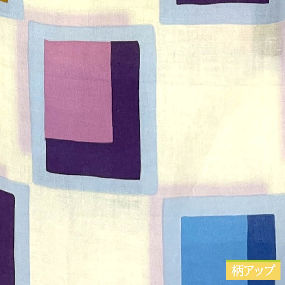 浴衣 木綿 身丈154cm 裄丈64cm Aランク 単衣 白系 ブロック柄 1118005383211