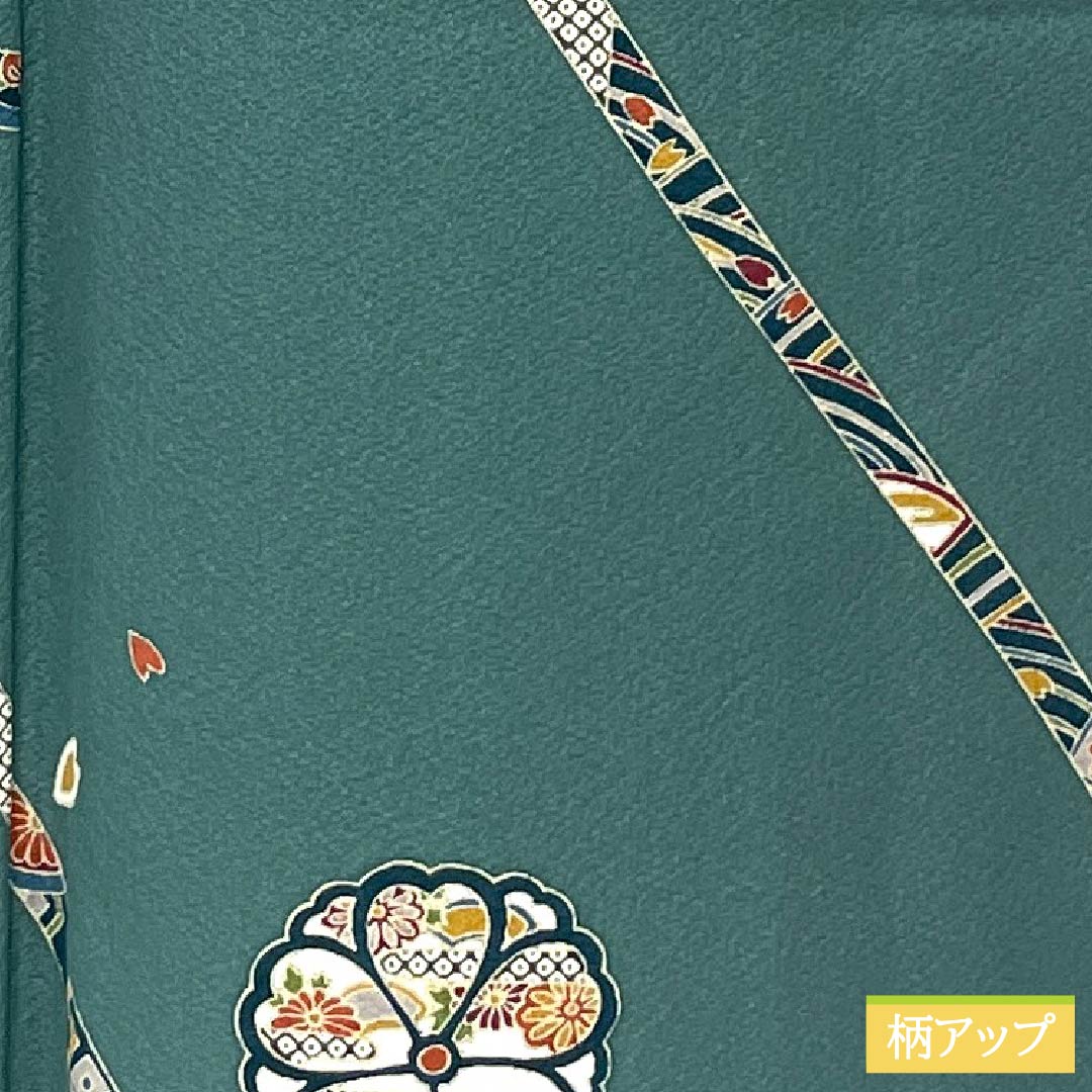 小紋 正絹 身丈152.5cm 裄丈64.5cm 袷 山藍摺色(やまあいずりいろ) 型染 熨斗 花柄 スコッチガード Bランク 緑系 1115005484219