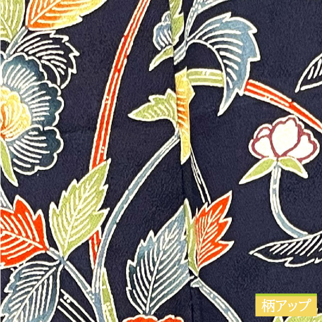 小紋 正絹 身丈155cm 裄丈62.5cm 袷 紺桔梗色 京紅型 草花模様 Bランク 紺系 1115003784318