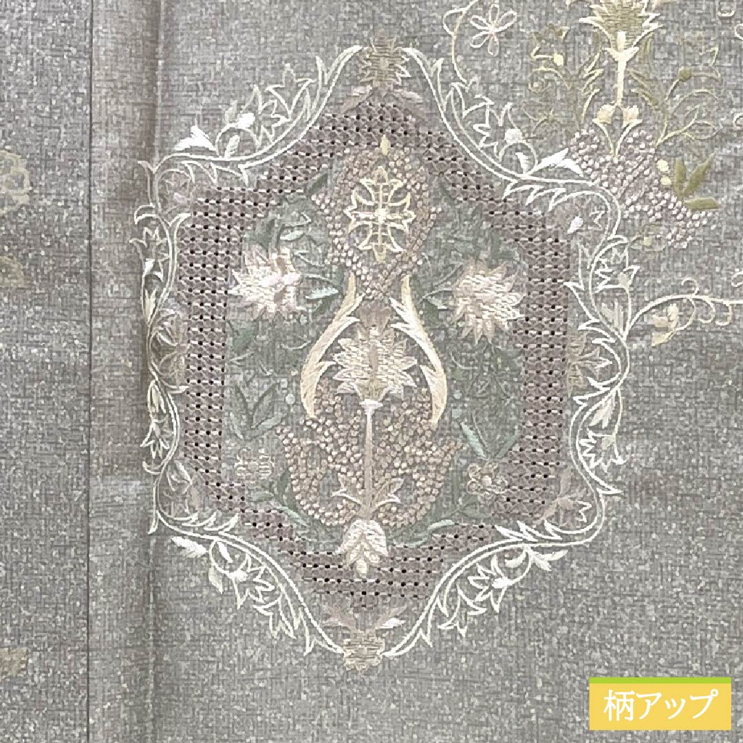 訪問着 正絹 Sランク 袷 身丈164.5cm 裄丈64.5cm 絹鼠色(きぬねずいろ) 蘇州刺繍 汕頭刺繍 抽象模様 グレー系 1112006422422