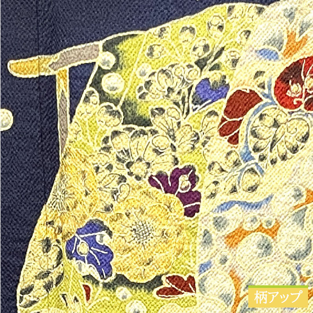 Homongi, pure silk, lined, length 172cm, sleeve length 67cm, dark blue, Tsujigahana, S rank, navy blue, 1112003572618