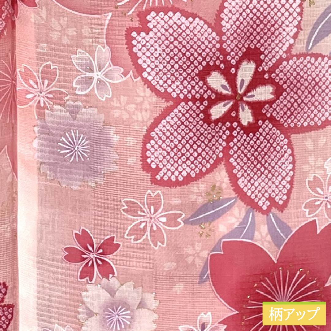 浴衣 木綿 身丈165.5cm 裄丈65cm Aランク 単衣 ピンク系 浅紅色(あさべにいろ) 桜 ラメ 1118006123513