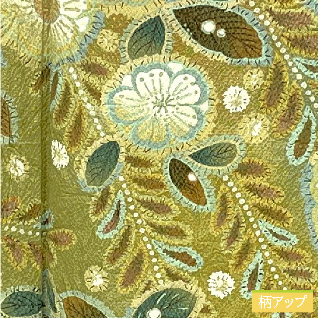 訪問着 正絹 袷 身丈162cm 裄丈62.5cm 薄柳色(うすやなぎいろ) 辻ヶ花 ちりめん地 重ね衿付き しつけ糸付き Sランク 緑系 1112005202419