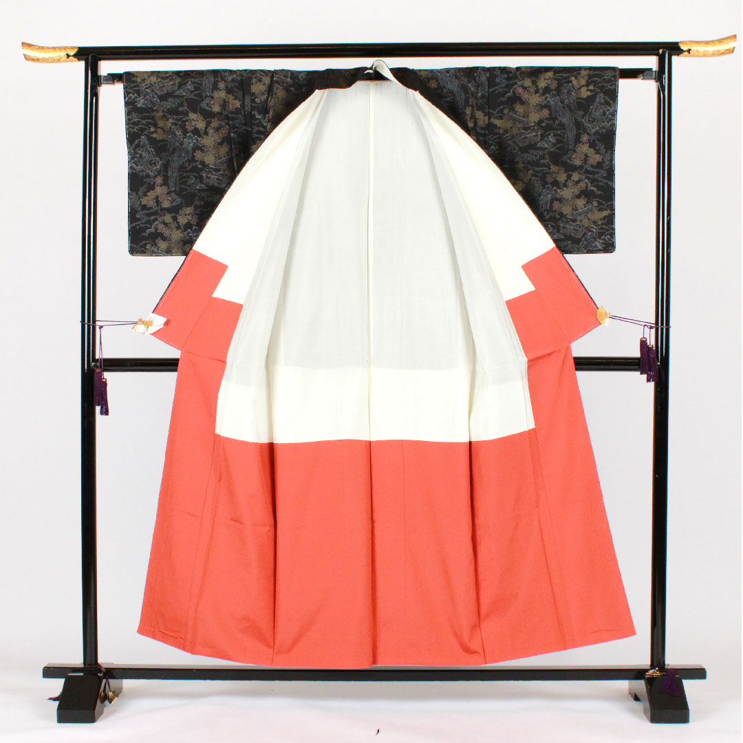 Oshima Tsumugi, Length 156cm, Sleeve length 64cm, Weft Kasuri, Landscape pattern, Pure silk, A rank, Lined, Black, 1116001573310