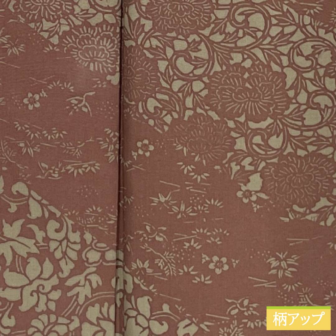 訪問着 正絹 Aランク 袷 身丈164.5cm 裄丈65cm 小豆色(あずきいろ) 紬地 草花 茶系 1112006343414