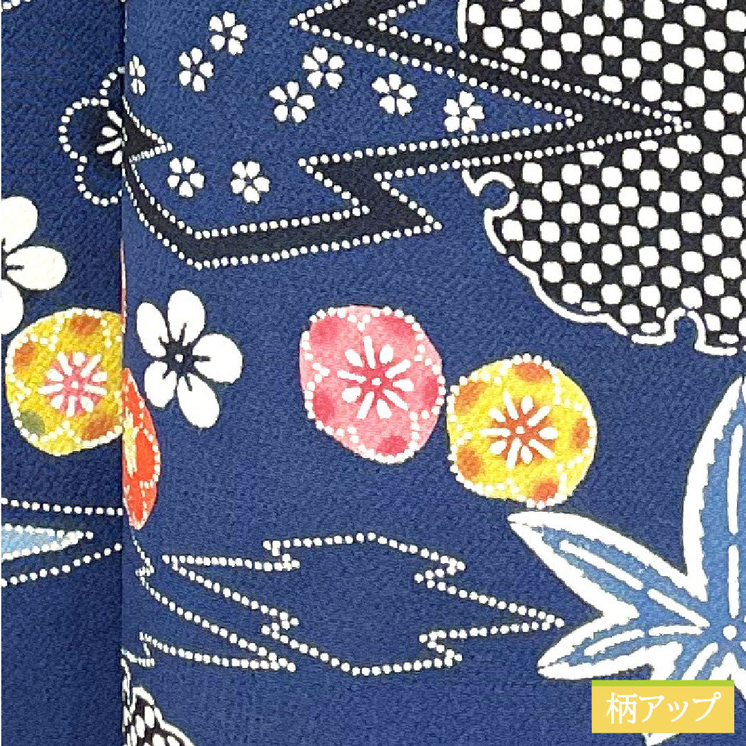 小紋 正絹 身丈162cm 裄丈65cm 袷 鉄葡萄色(てつぶどういろ) 京紅型 吉祥文様 Aランク 紺系 1115004453418