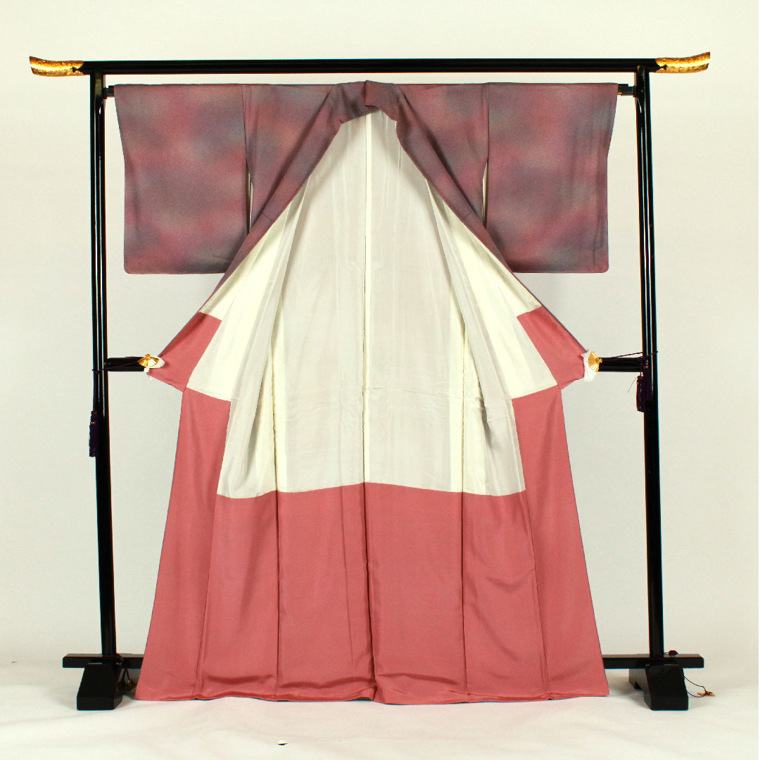 Plain color, wave pattern, length 171cm, sleeve length 67cm, lined, pure silk, S rank, purple, 1114000322420