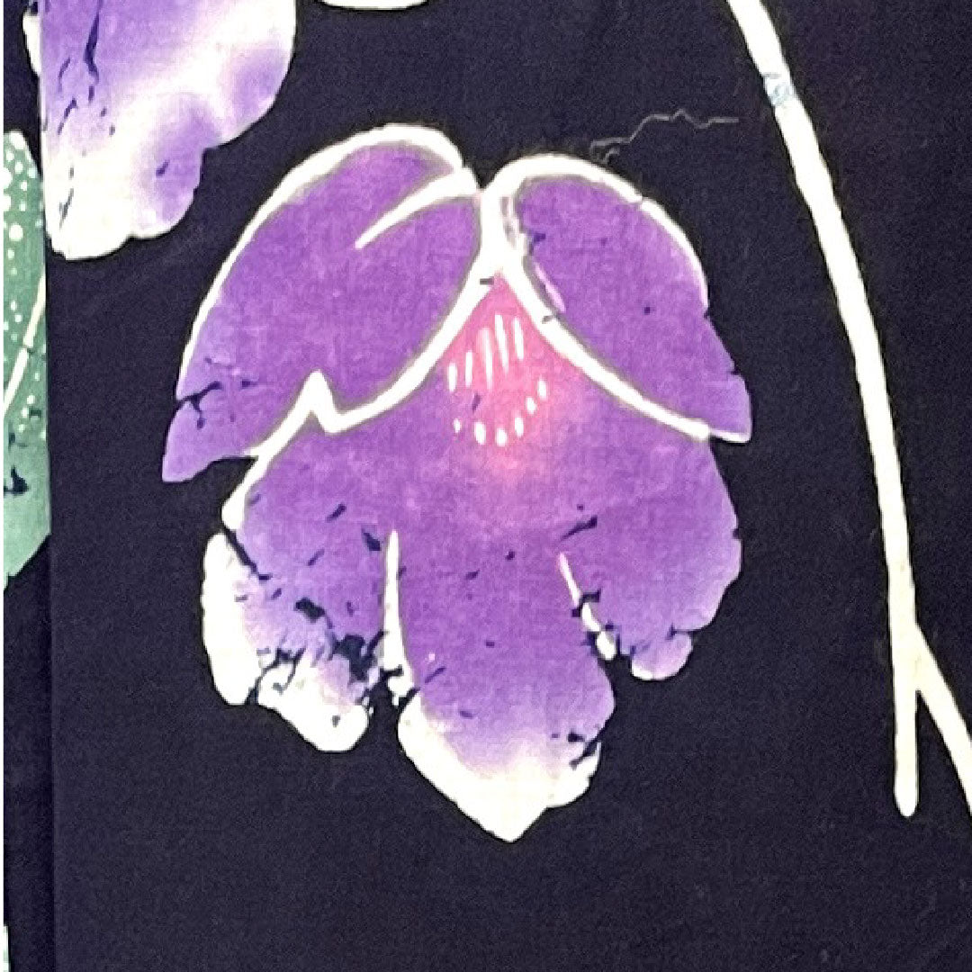 浴衣 濃紺色 山茶花 木綿 Aランク 単衣 身丈157.5cm 裄丈65.5cm 紺系 1118001953318