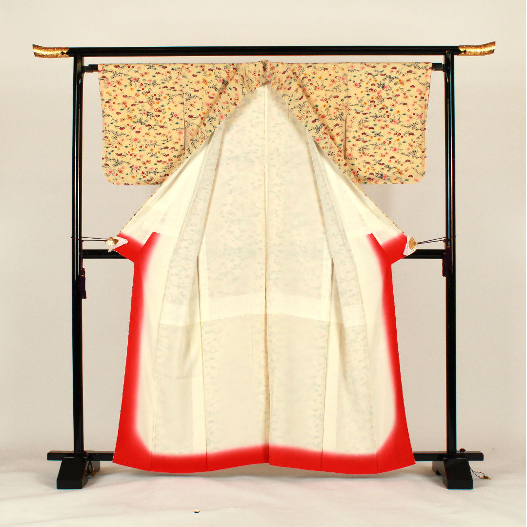 小紋 身丈162.5cm 裄丈65.5cm 袷 松竹梅 正絹 Sランク クリーム系 1115001182315