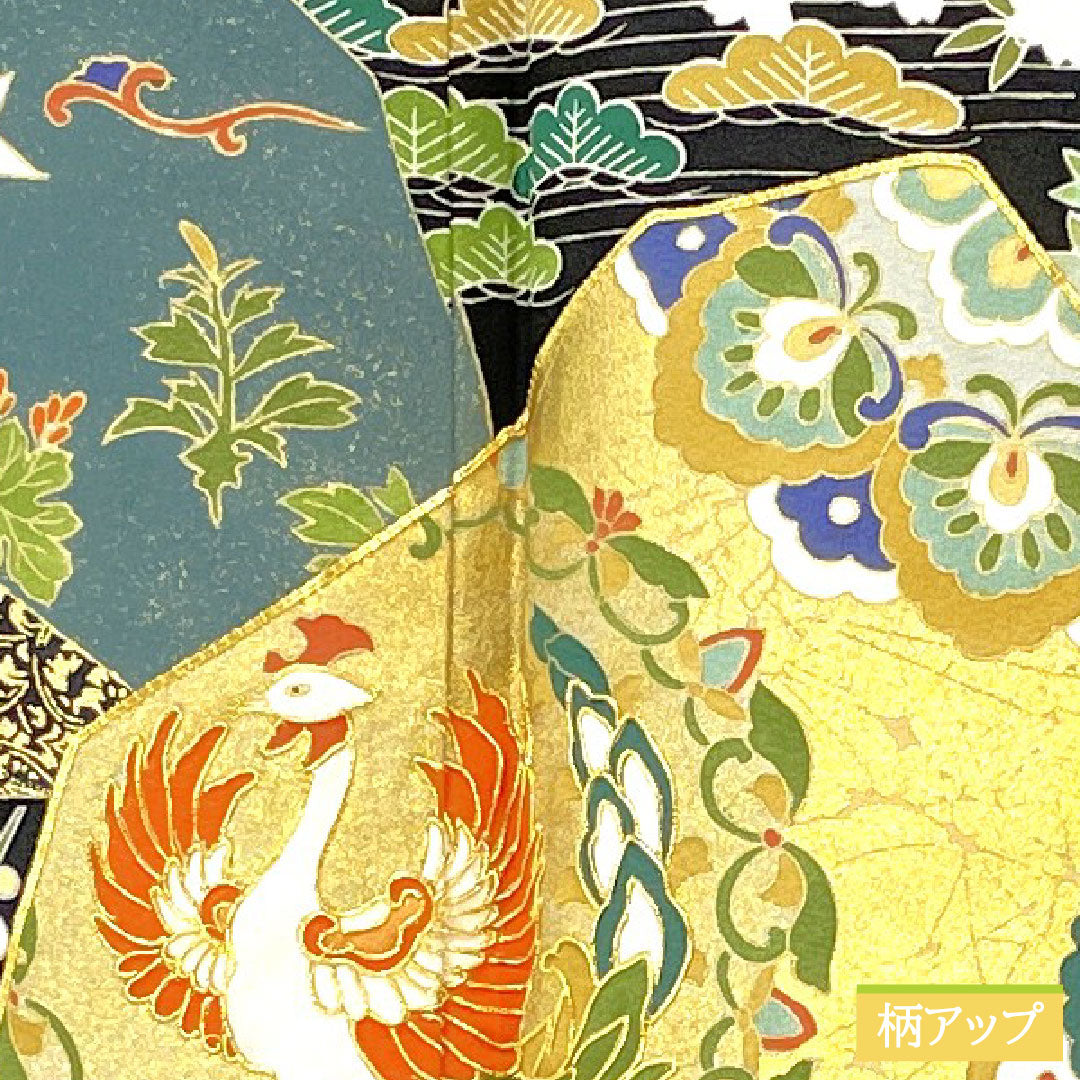 Black formal kimono, pure silk, length 162cm, sleeve length 68cm, lined, Kyoto yuzen, split pattern, phoenix, five crests, five-three paulownia, A rank, black, 1111001733410