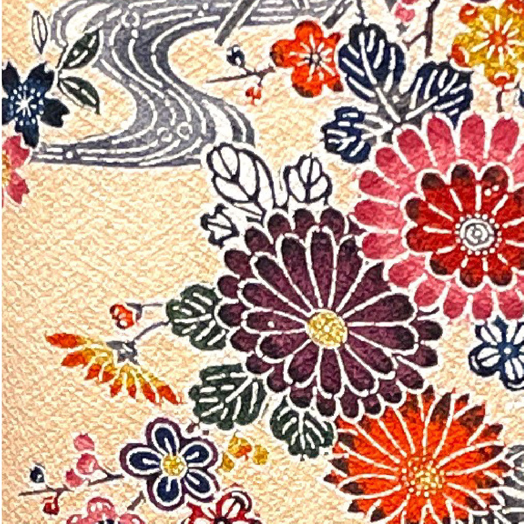 小紋 身丈163cm 裄丈66cm 袷 しつけ糸付き 未使用品 薄橙色 京紅型 吉祥文様 鴛鴦 正絹 Sランク ピンク系 1115003452413