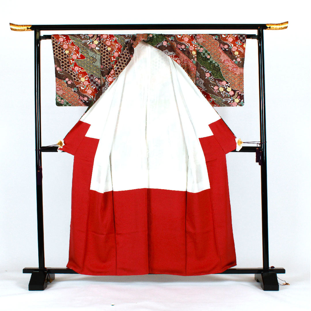 小紋 身丈160cm 裄丈65cm 袷 辻ヶ花 正絹 Sランク 茶系 1115000722314