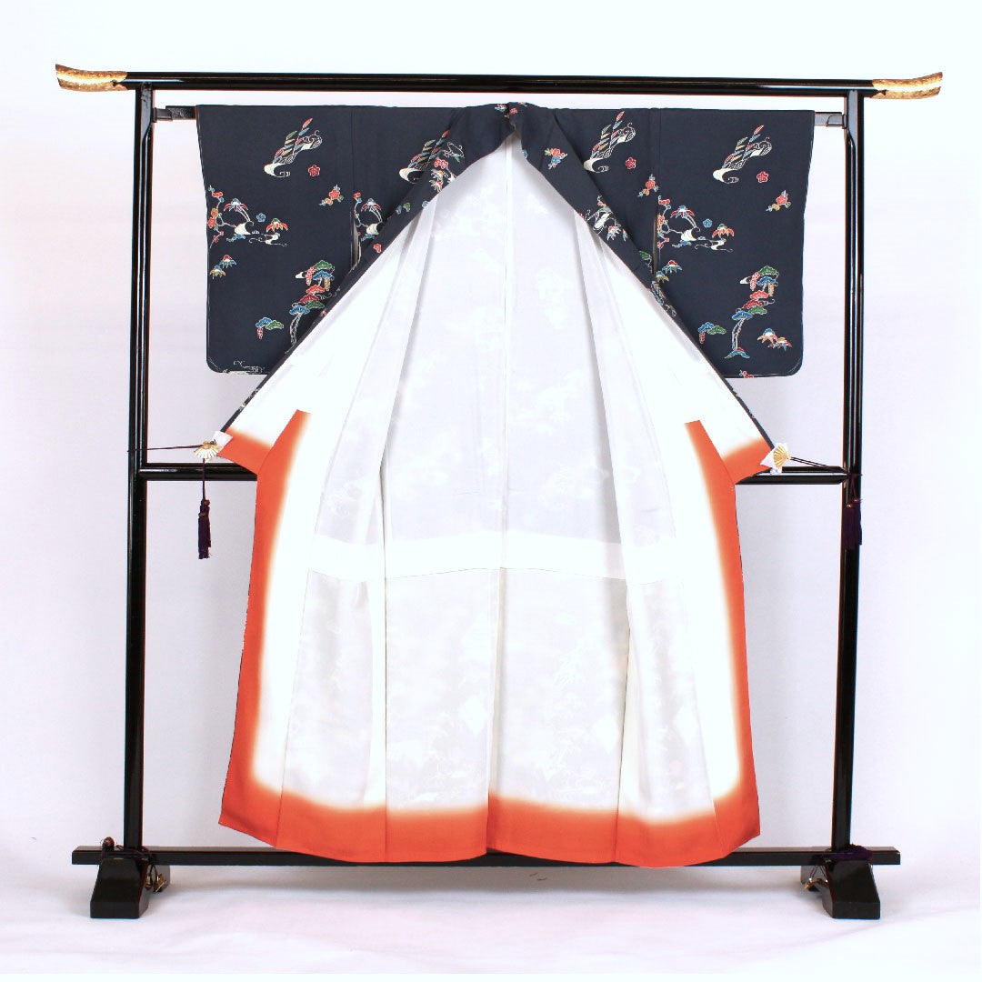 訪問着 袷 身丈157cm 裄丈64cm 型染 正絹 Sランク 紺系 1112000602318