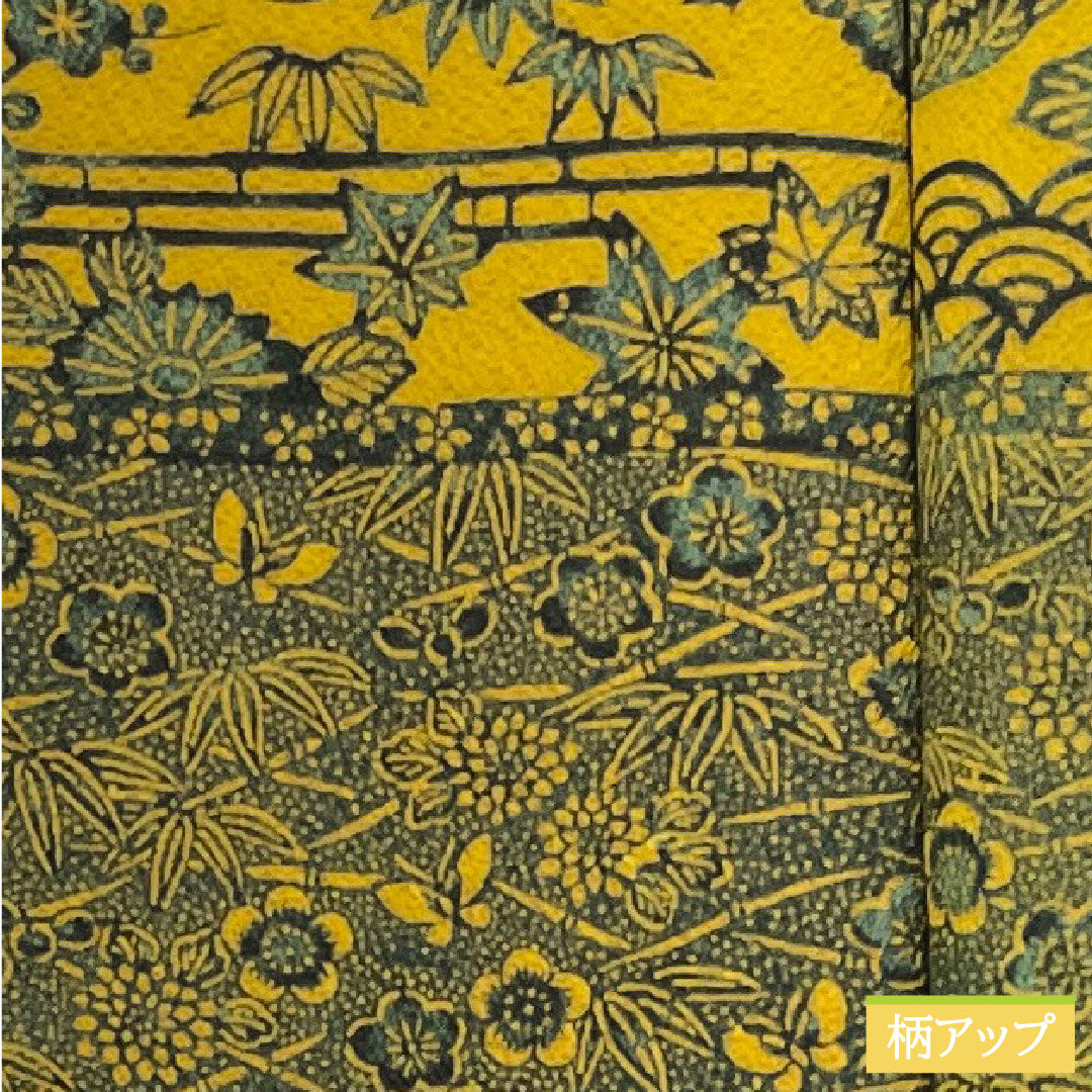 小紋 正絹 身丈161.5cm 裄丈65cm 袷 黄橡色(きつるばみいろ) 型染 吉祥文様 Sランク 黄系 1115004192423