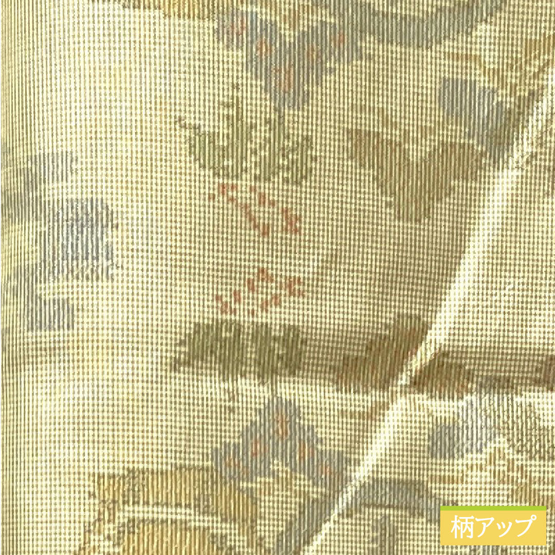 大島紬 正絹 身丈157.5cm 裄丈64.5cm 蕎麦切色 緯総絣 風景模様 Aランク 袷 ベージュ系 1116002883325