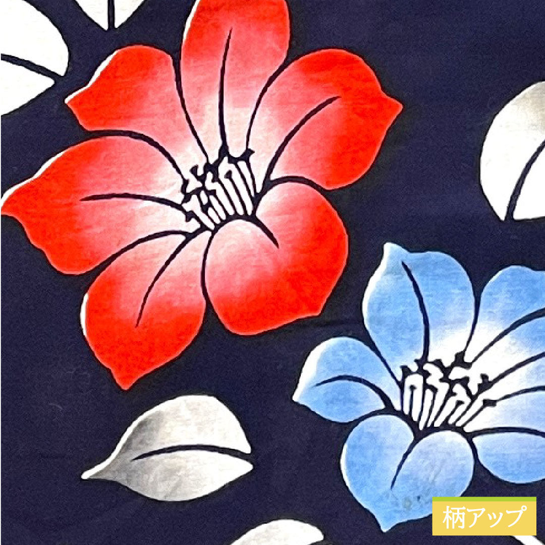 浴衣 木綿 身丈157cm 裄丈62.5cm Aランク 単衣 紺系 濃紺色(のうこんいろ) 椿 1118004593318