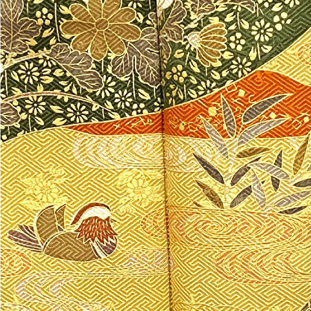 Homongi, pure silk, lined, length 157.5cm, sleeve length 63cm, auspicious motifs, chrysanthemum, pine, Seigaiha, A rank, gradation style, 1112002863399