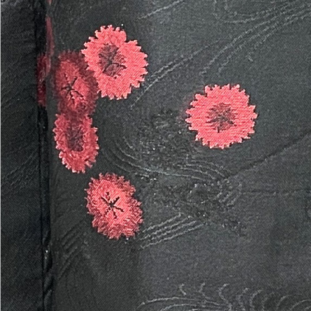 Summer kimono, polyester, small pattern, length 152.5cm, sleeve length 63cm, flowing water, chrysanthemum, washable kimono, gauze, A rank, black, 1132001243210