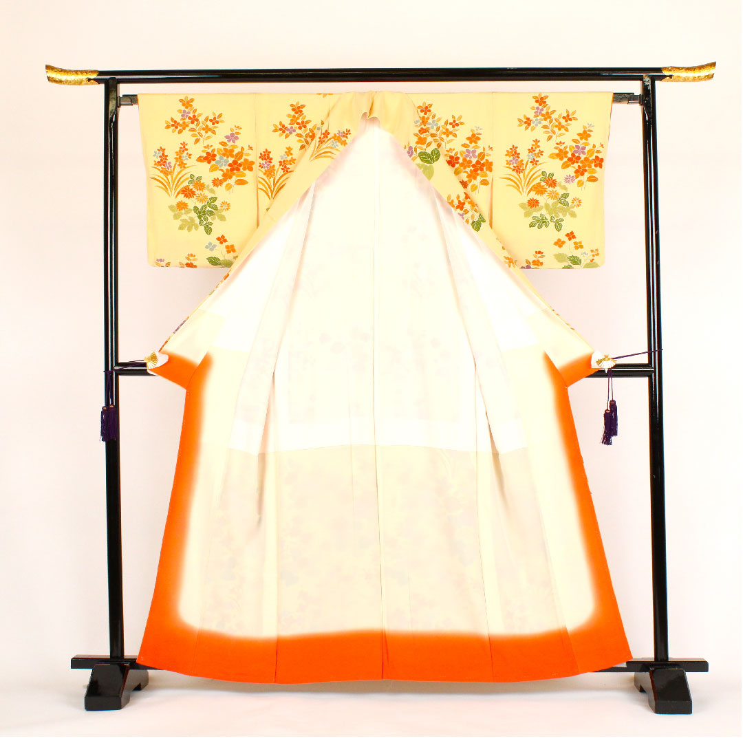 訪問着 袷 身丈162cm 裄丈64cm 花柄 正絹 Aランク クリーム系 1112000353415