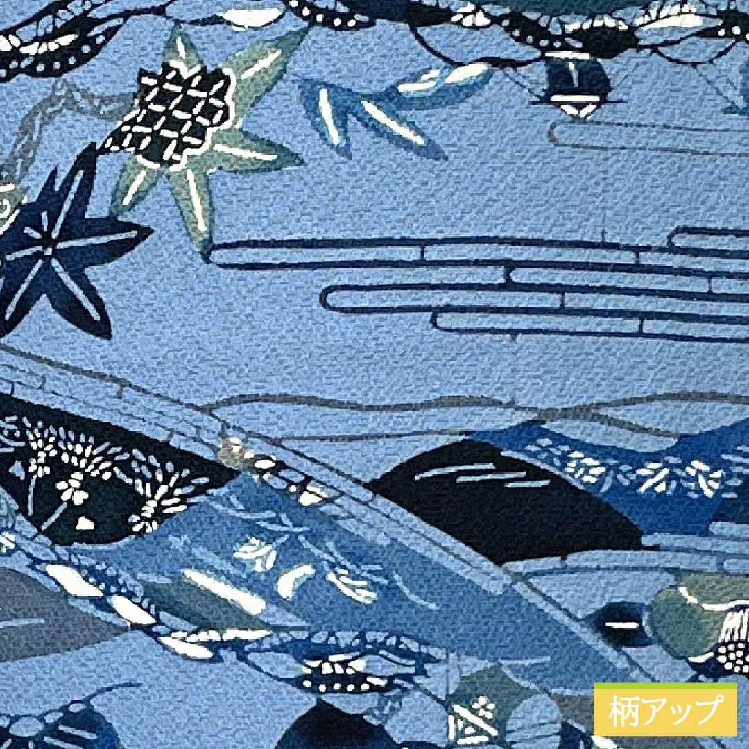 小紋 正絹 身丈154cm 裄丈64.5cm 単衣 空色(そらいろ) 型染 藍型調 吉祥文様 Bランク 青系 1115005614217