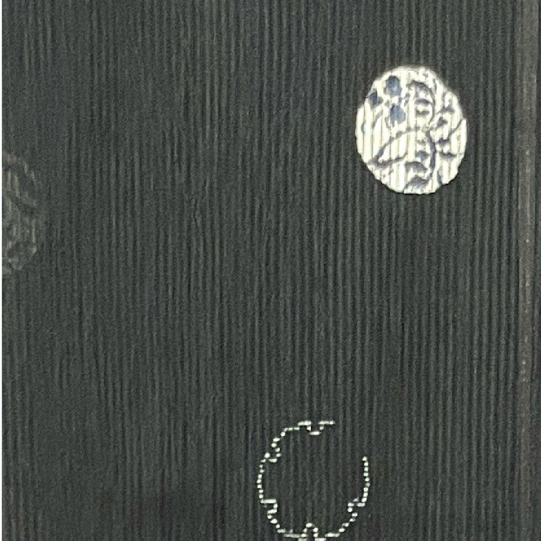 夏物 ポリエステル 小紋 身丈153.5cm 裄丈62.5cm 洗える着物 竪絽(たてろ) 雪輪 草花模様 絽 Sランク 黒系 1132000432210