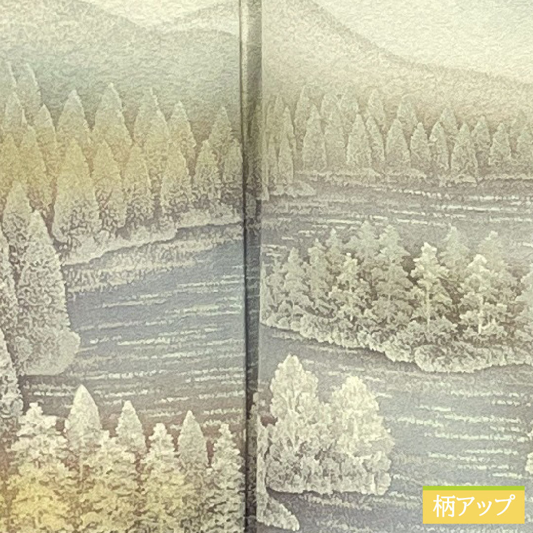 訪問着 正絹 袷 身丈162.5cm 裄丈65cm 裏葉色(うらはいろ) 風景模様 Aランク 緑系 1112005853419