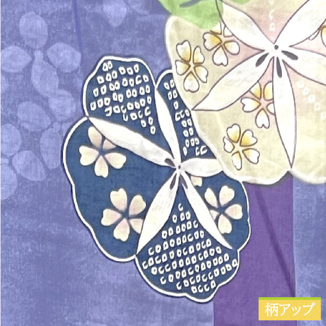 Yukata Cotton Length 162.5cm Sleeve length 63.5cm S rank Single layer Purple Red-green Dragonfly Morning glory 1118004762420