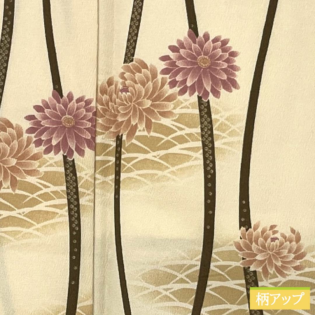 小紋 ポリエステル 身丈171.5cm 裄丈68cm 袷 薄卵色(うすたまごいろ) 立涌 菊 洗える着物 Aランク クリーム系 1115006033615