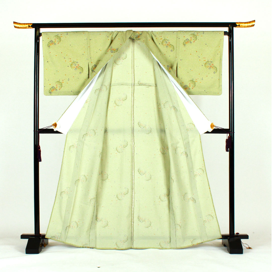 Small pattern, Length 166.5cm, Sleeve length 69cm, Single layer, Cherry blossom, Snowflake, Washable kimono, Polyester, S rank, Green, 1115000792419