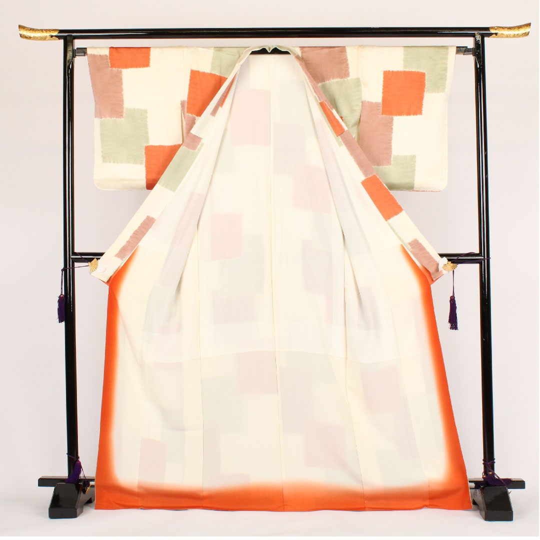 小紋 身丈171.5cm 裄丈66cm 袷 オシャレ小紋 正絹 Aランク クリーム系 1115000153515
