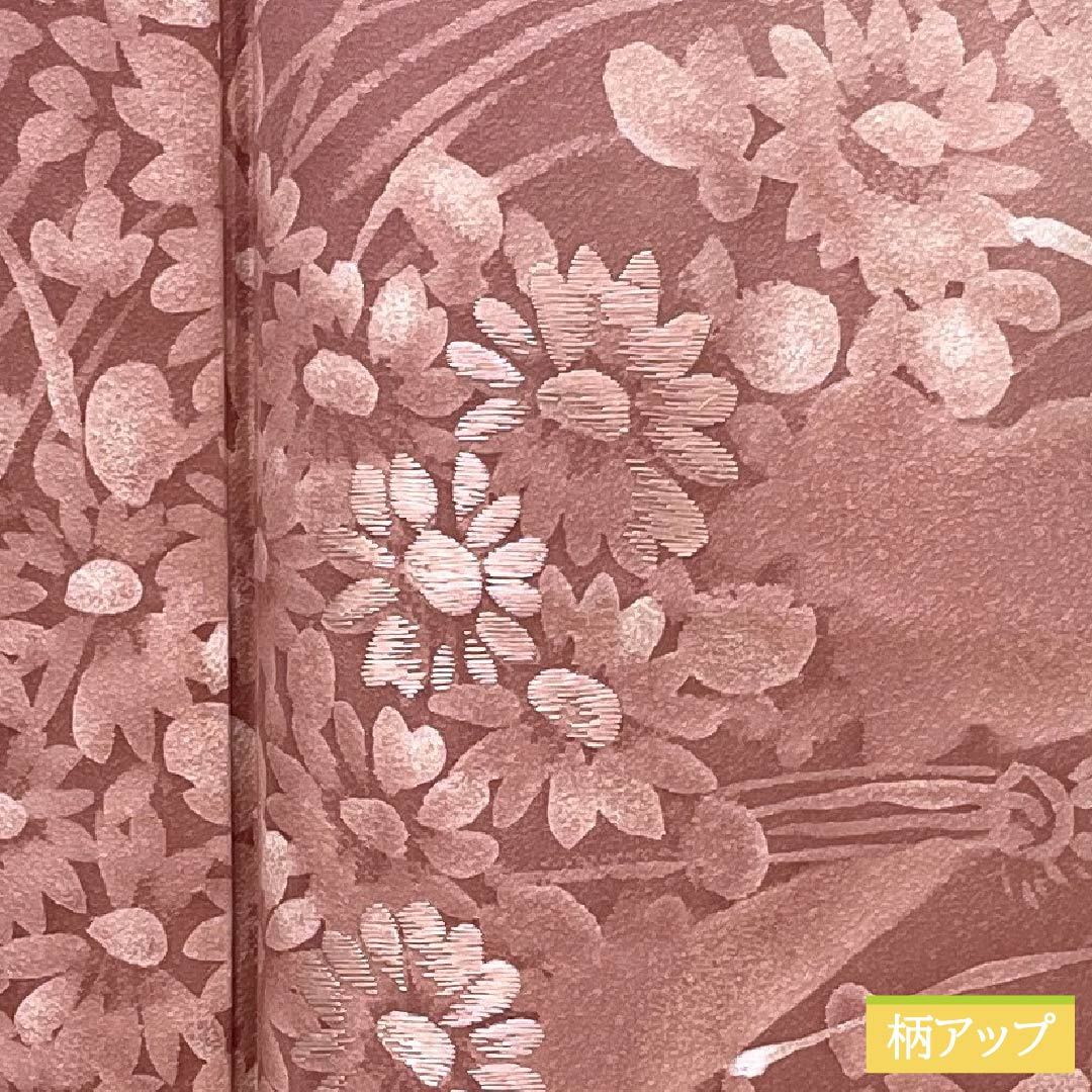 訪問着 正絹 Aランク 袷 身丈155cm 裄丈62cm 浅紅色(あさべにいろ) 縫い紋 一つ紋 ろうけつ染め 草花 重ね衿付き ピンク系 1112006323313