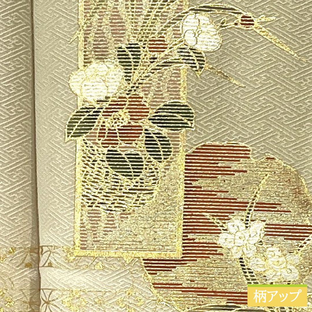 訪問着 正絹 袷 身丈161cm 裄丈61cm 白橡色(しろつるばみいろ) 京友禅 吉祥文様 Aランク グレー系 1112005913422