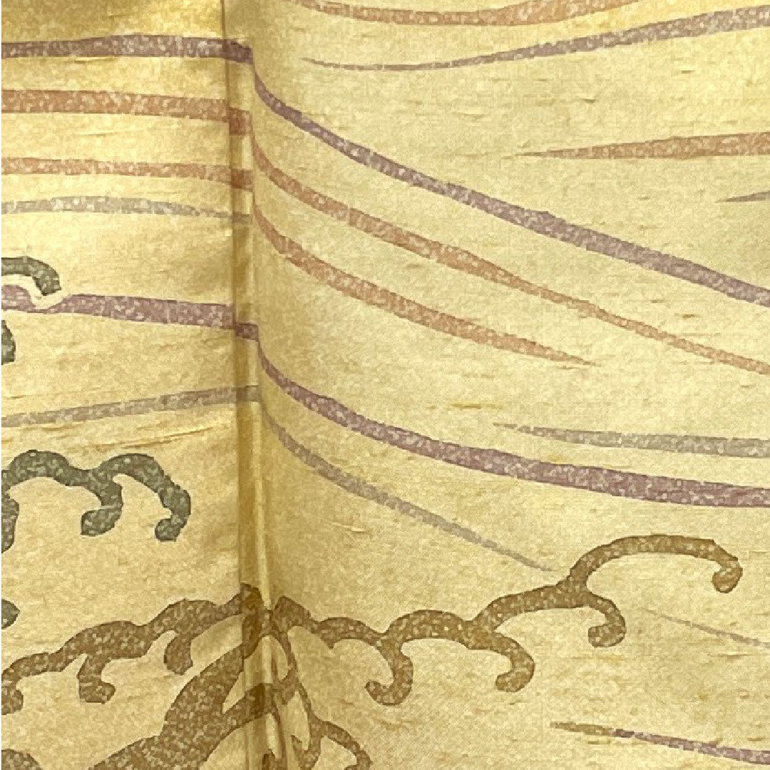 Homongi, pure silk, lined, length 164.5cm, sleeve length 65cm, wax color, pongee fabric, wave, A rank, beige, 1112003003425