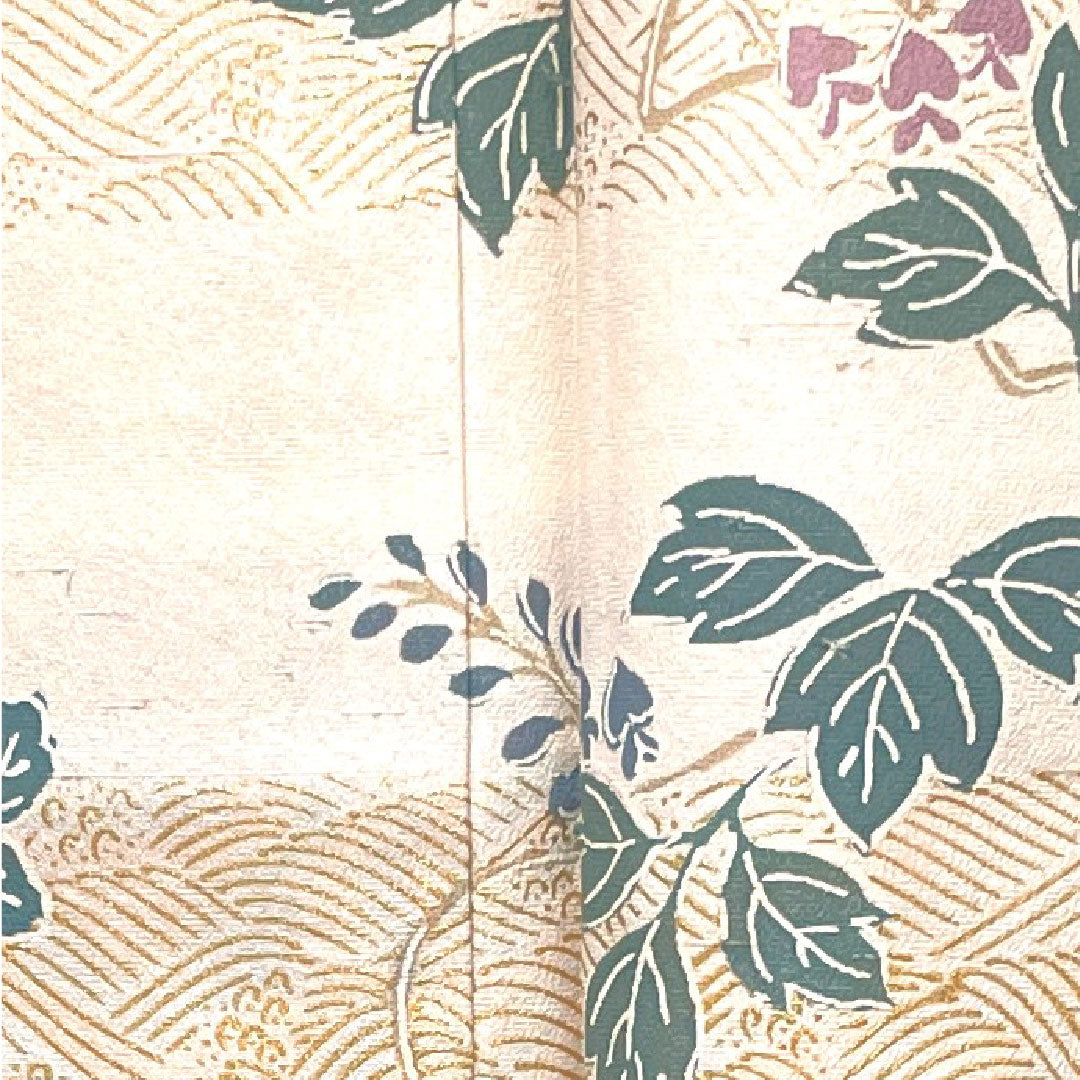 Homongi, pure silk, lined, length 155cm, sleeve length 65cm, milky white, pongee fabric, Kyoto yuzen, floral pattern, S rank, cream color, 1112003082315